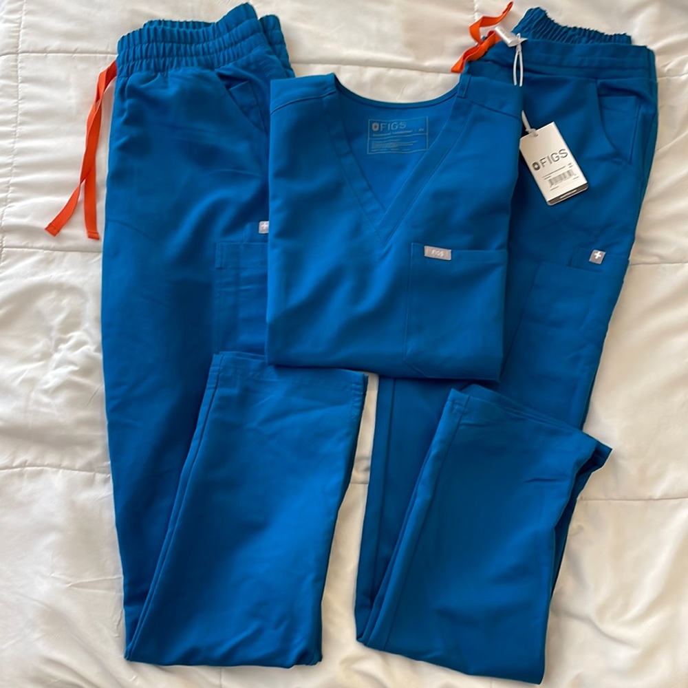 FIGS Alpine Blue Catarina Top & 2 Yola Bottoms, 1 NWT - Women's XS Set